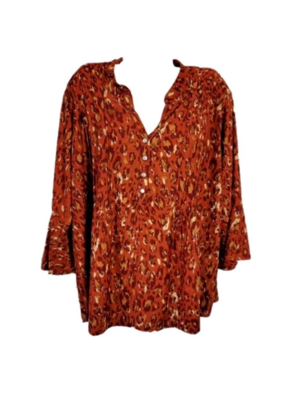 NEW NY Collection blouse 2X flowy bell sleeves animal print BOHO Chic Career NWT - Picture 3 of 12